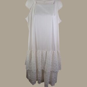 Vintage Coquette Drop Tiered Waist Lace Romantic Shift Dress Ivory Plus 16W